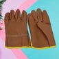 Pair of heavy-duty thorn-proof gardening gloves made from brown leather.