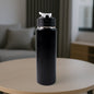 Matte black 500ML stainless steel sports water bottle with flip-top lid