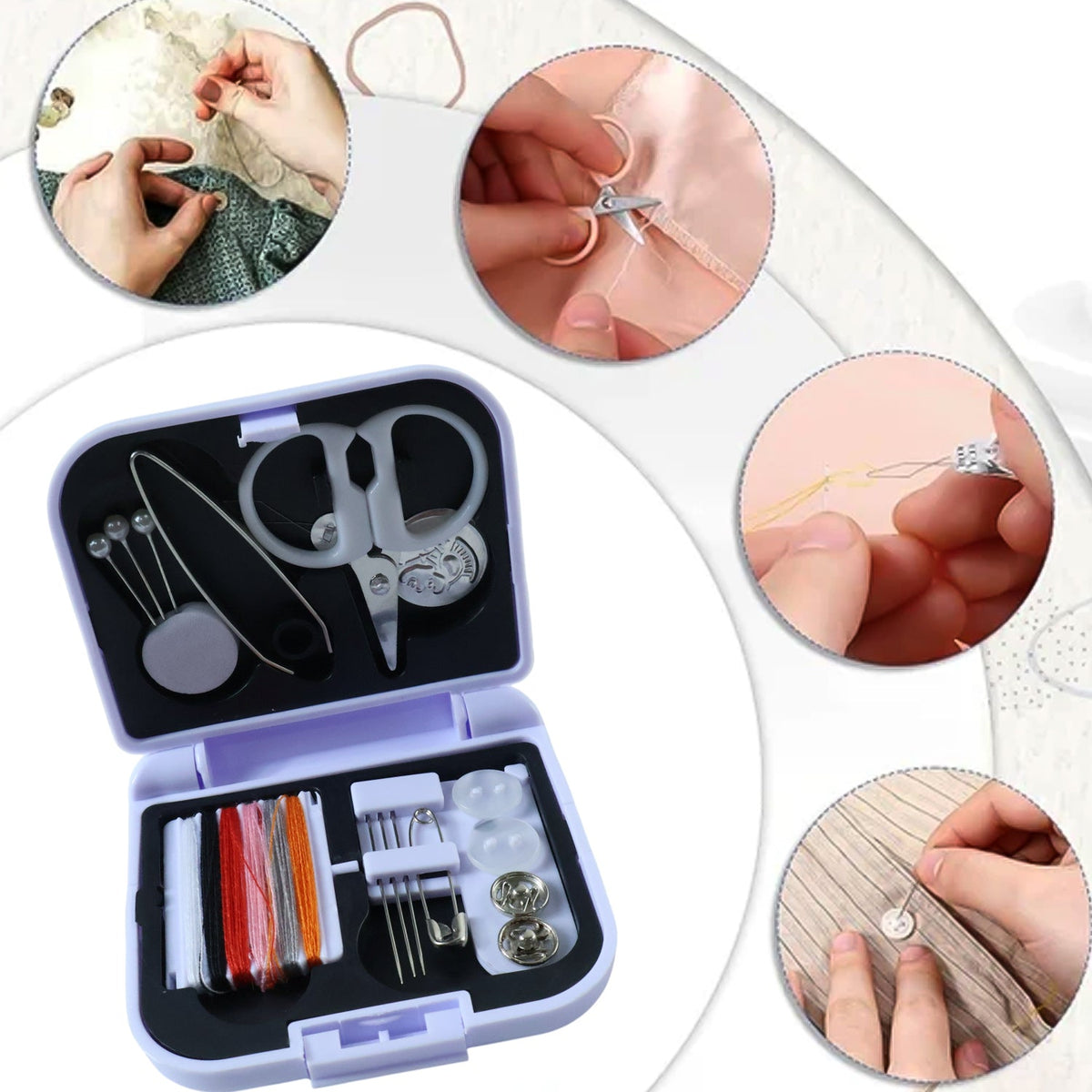 Scale comparison showing small size of compact portable sewing kit