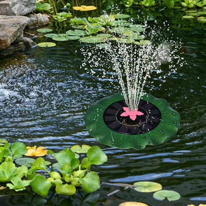 Eco-friendly solar fountain pump with unique green leaf and pink star design