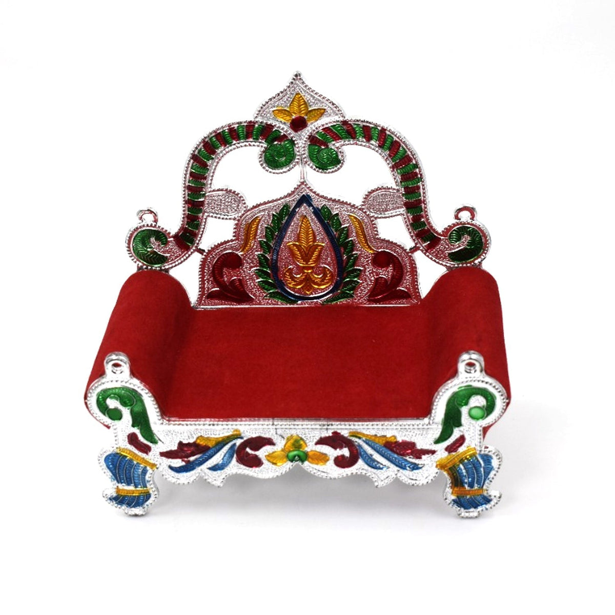 Side profile of the elegant Bal Gopal Singhasan, ideal for deity placement.