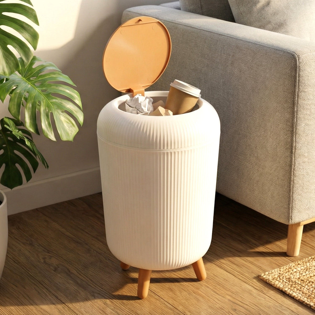 Modern mini trash bin with space-saving design