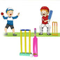 Vibrant plastic Kids Cricket Bat Set with stumps, ready for play.