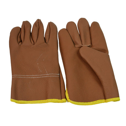 Side view of comfortable leather gardening gloves, showing flexibility for handling tools.