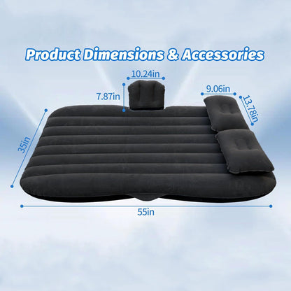 Folded car air mattress stored compactly inside car trunk for portability