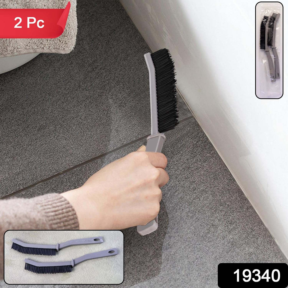 Set of two stiff bristle corner brushes ideal for tile grout and window track cleaning
