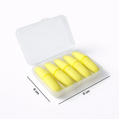 Pair of soft foam ear plugs displayed for noise reduction use