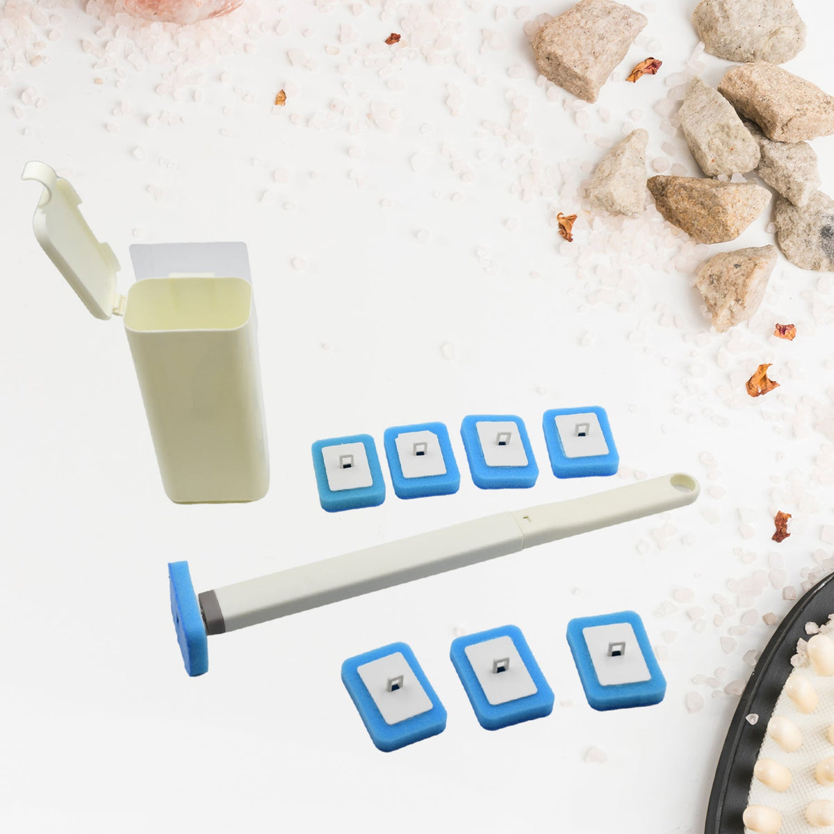 Complete disposable toilet brush kit, ready for easy assembly.