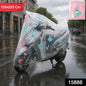 Clear rain shield draped over electric bike in outdoor parking protecting from rain