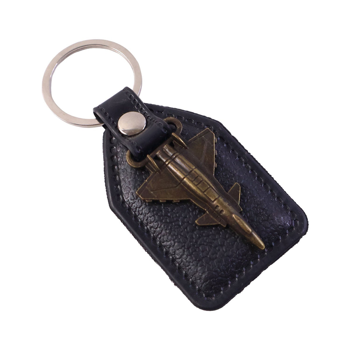 Heavy-duty metal ring of aircraft design leather finish keychain for secure keys