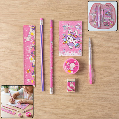 Pink 7-in-1 childrenÕs stationery components with playful designs