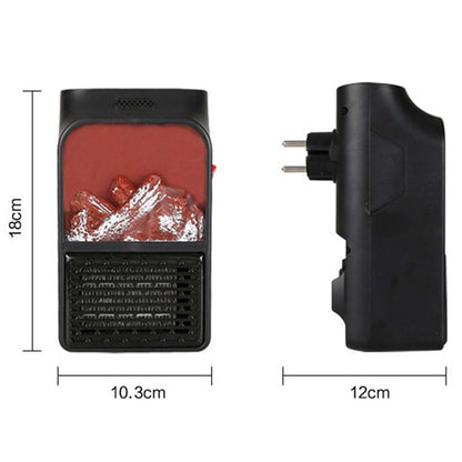 Size comparison showing the compact design of the  electric heater.