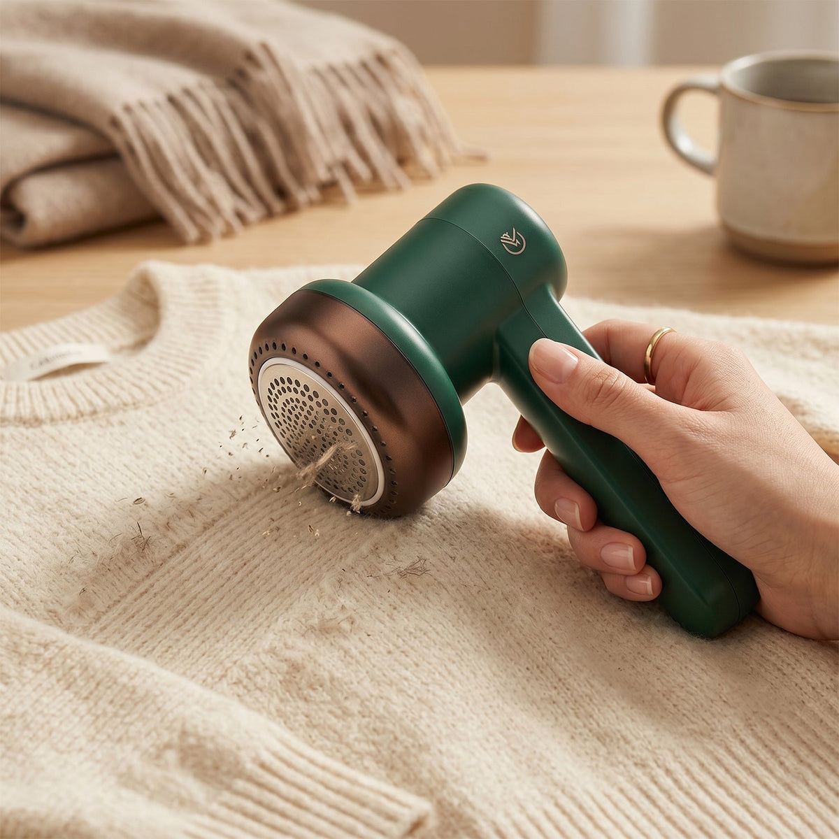 Clothes fuzz and pill remover in action