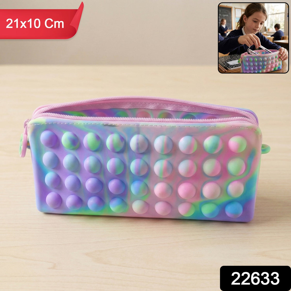 Colorful silicone pencil case with zipper closure