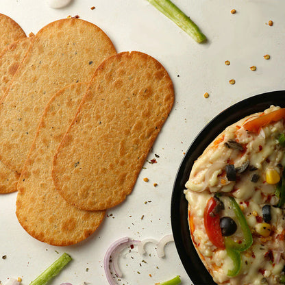 Maniarr's Pizza Mini Slim Bites product display highlighting ingredients and health benefits.